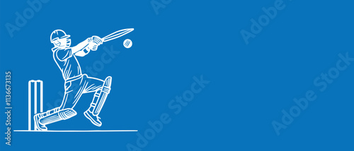 Bats man playing cricket vector  illustration for cricket match poster banner or flyer, line art, silhouette.	