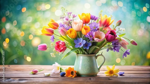 Vibrant Minimalist Floral Arrangement for Spring: A Stunning Background of Colorful Flowers Capturing the Essence of Nature's Beauty in a Clean and Simple Design