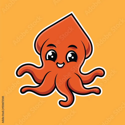 Cute Squid Cartoon Mascot Illustration Design