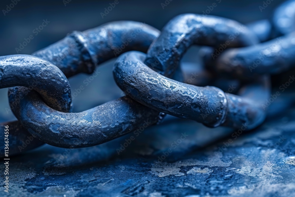 Close-up view of a rusted metal chain resting on a weathered surface under soft lighting Close-up view of a rusted metal chain resting on a weathered surface under soft lighting