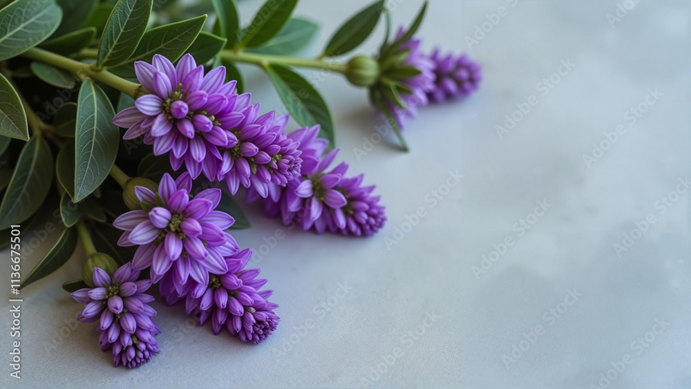 Fototapeta premium Vibrant Purple Flowers, Serene Floral Composition