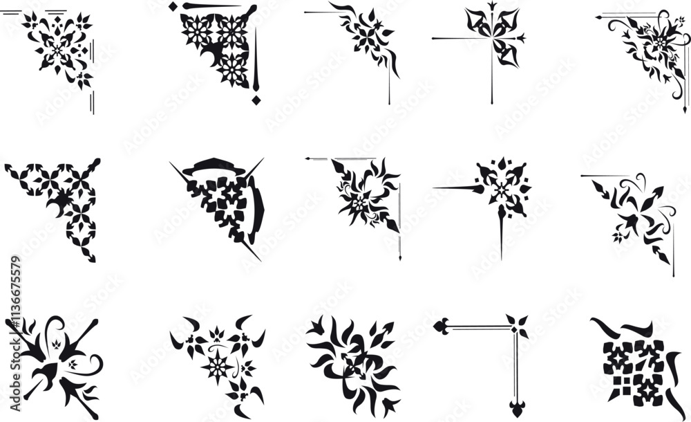 Naklejka premium Flourishes Decorative Ornaments Vector Illustration Bundle, Flourishes Decorative Ornaments Bundle , Flourishes Decorative Ornaments Set