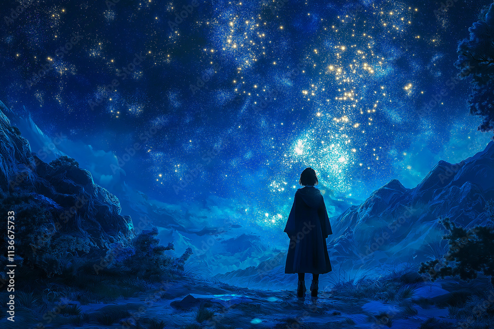 A man on the seashore is looking at the stars. A man on the seashore is looking at the stars.