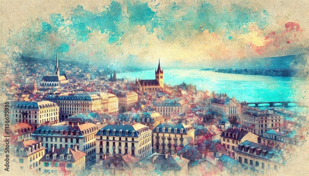 Obraz premium sunset over the city content created with generative AI software.