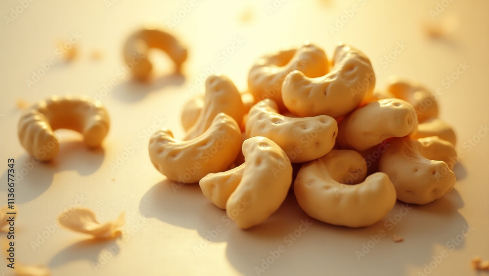 Fototapeta premium Cashews: Delicious, crunchy, and nutritious nuts. Perfect for healthy snacking, cooking, or gourmet treats. Enjoy roasted, salted, or raw for any occasion.