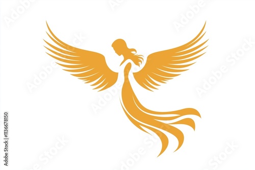 Elegant vector icon of a guardian angel with flowing wings, exuding cherubic charm in a minimalist logo design, perfect for branding and spiritual themes.  photo