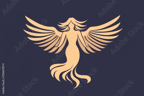 Elegant vector icon of a guardian angel with flowing wings, exuding cherubic charm in a minimalist logo design, perfect for branding and spiritual themes. photo