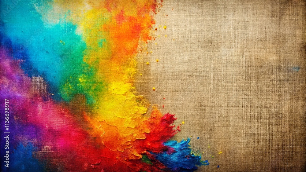 Fototapeta premium Vibrant Stain of Color on Canvas with Right Position for Copy Space, Ideal for Artistic Backgrounds and Creative Projects, Showcasing Abstract Artistic Expression