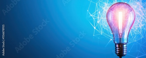 A vibrant light bulb shines against a blue background, symbolizing innovation and creativity.