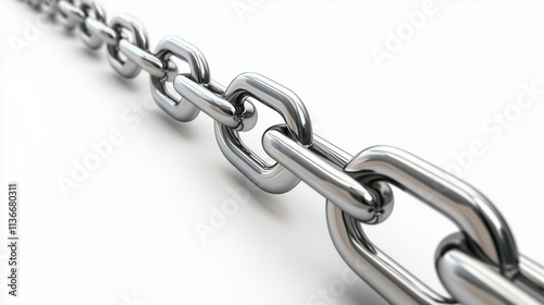 Stainless steel chain horizontal stretch close-up isolated on white background