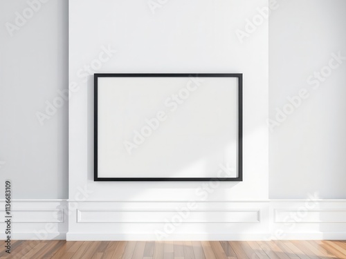 Minimalist office wall art mockup template with sleek black frame and geometric design, office, black