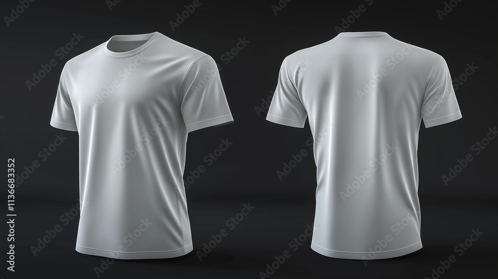 Realistic 3D rendering of a plain t-shirt mockup featuring front and back views, ideal for design presentation and print. Sleek and contemporary style. Realistic 3D rendering of a plain t-shirt mockup featuring front and back views, ideal for design presentation and print. Sleek and contemporary style.