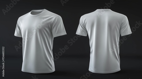 Realistic 3D rendering of a plain t-shirt mockup featuring front and back views, ideal for design presentation and print. Sleek and contemporary style. 
