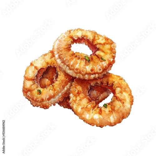 fried calamari vector illustration in watercolor style