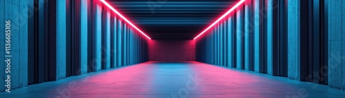 Wallpaper Mural A futuristic corridor illuminated by vibrant neon lights in blue and pink, creating a striking visual contrast. Torontodigital.ca