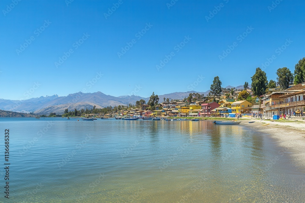 Sunset view of Copacabana city and Lake Titicaca, Bolivia Sunset view of Copacabana city and Lake Titicaca, Bolivia