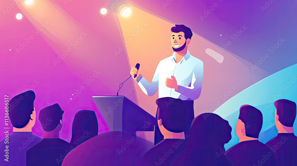 Man giving presentation to audience. Man giving presentation to audience.