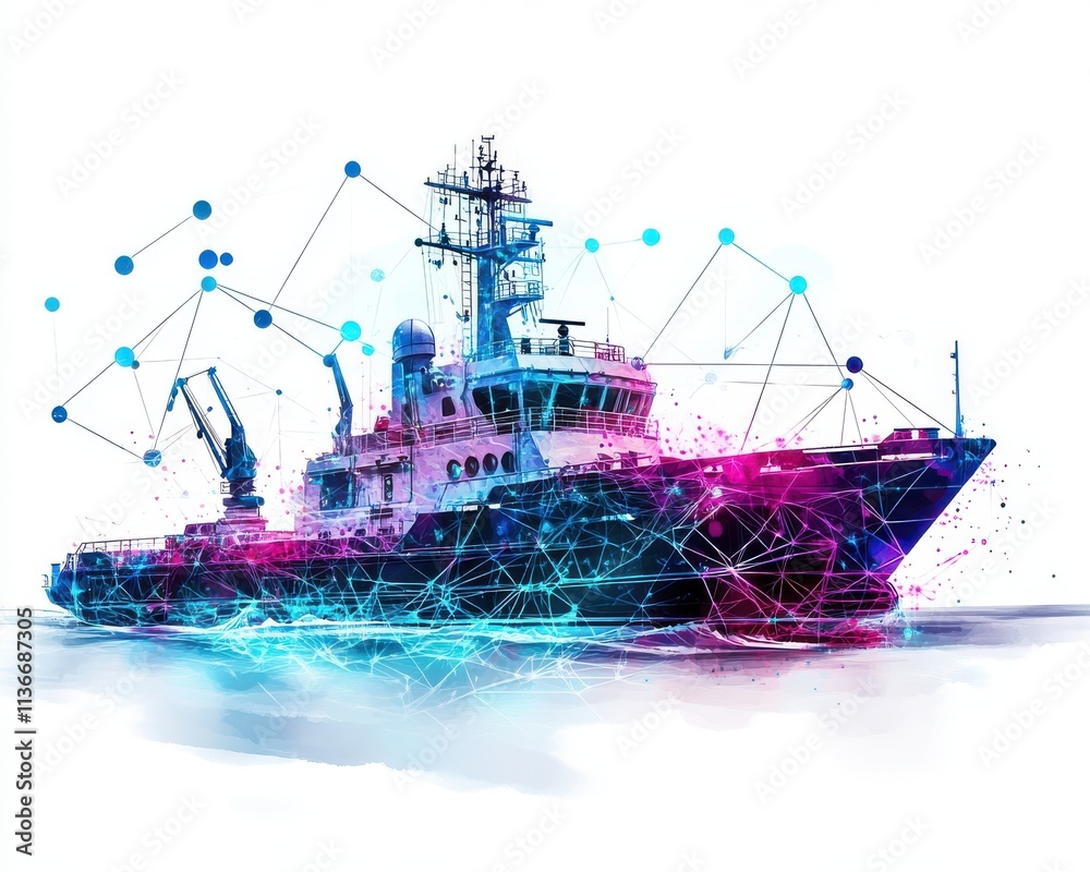 A vibrant tugboat illustration showcasing connectivity and modern technology.