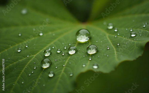 Macro Shot of Raindrops on a Leaf