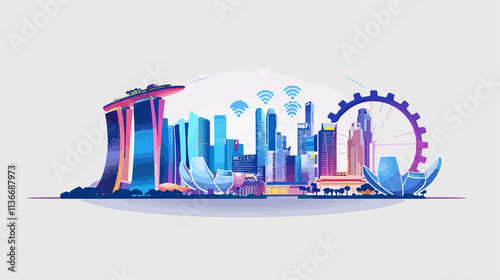 5G technology over Singapore skyline - Futuristic cityscape concept