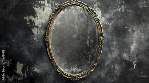 Antique mirror grunge with tarnished silver spots, smudged fingerprints, and fading gold edges. Mirrored. Illustration