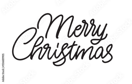 Merry Christmas Monoline Simple Calligraphy Sign. Expressive Bold Typography. Handcrafted Lettering Design. Seasonal Promotion. Holiday Event Banner. Vector Illustration.