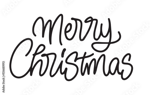 Merry Christmas Monoline Lettering Sign. Expressive Bold Typography. Calligraphy Script. Handcrafted Design. Seasonal Promotion. Holiday Event Banner. Vector Illustration.