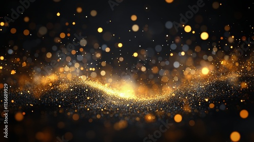 Golden lights and sparkles create a dazzling atmosphere for an event or celebration