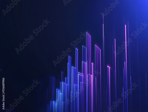 A blurred background with a blue finance graph and investment bar, showcasing growth and success in the market with technology currency reports chart. Business stock world economy AI computer