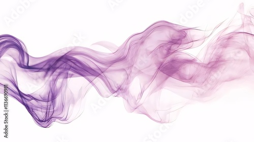 Purple abstract smoke wave on white.