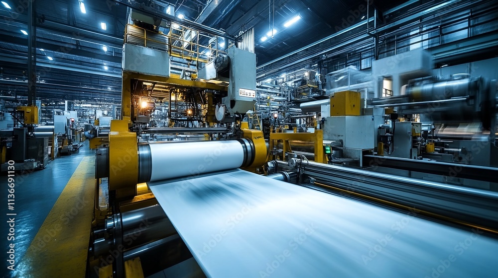 A large industrial factory with a conveyor belt running through it A large industrial factory with a conveyor belt running through it