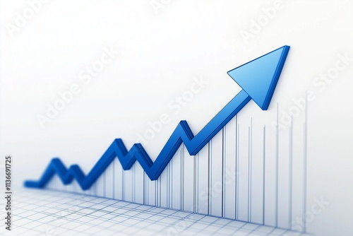 An upward-trending blue graph with a bold blue arrow, symbolizing growth and success, set against a clean white background for a professional look.