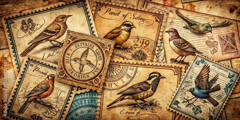 Fototapeta premium Vintage Ink Stamp Texture: A Timeless Collection of Distressed, Aged Paper Patterns with Intricate Designs, Perfect for Retro Projects, Invitations, and Crafting Enthusiasts