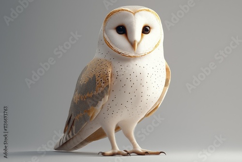 Studio photo of a barn owl isolated against a white background. Wildlife and conservation concept, space for copy. photo