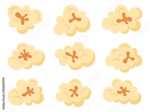 Different shaped popcorn set. Food or National Popcorn Day theme. Vector illustration on white background.
