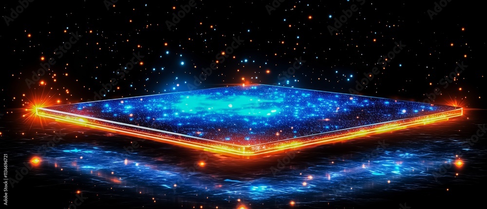 Obraz premium Dark blue and orange space with a lot of stars. The stars are scattered all over the sky, creating a beautiful and mesmerizing scene