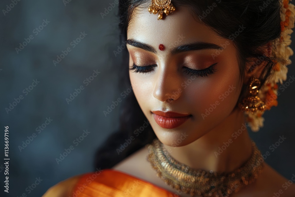 A female model in traditional cultural attire, serene expression, soft studio lighting, minimalistic background, A female model in traditional cultural attire, serene expression, soft studio lighting, minimalistic background,