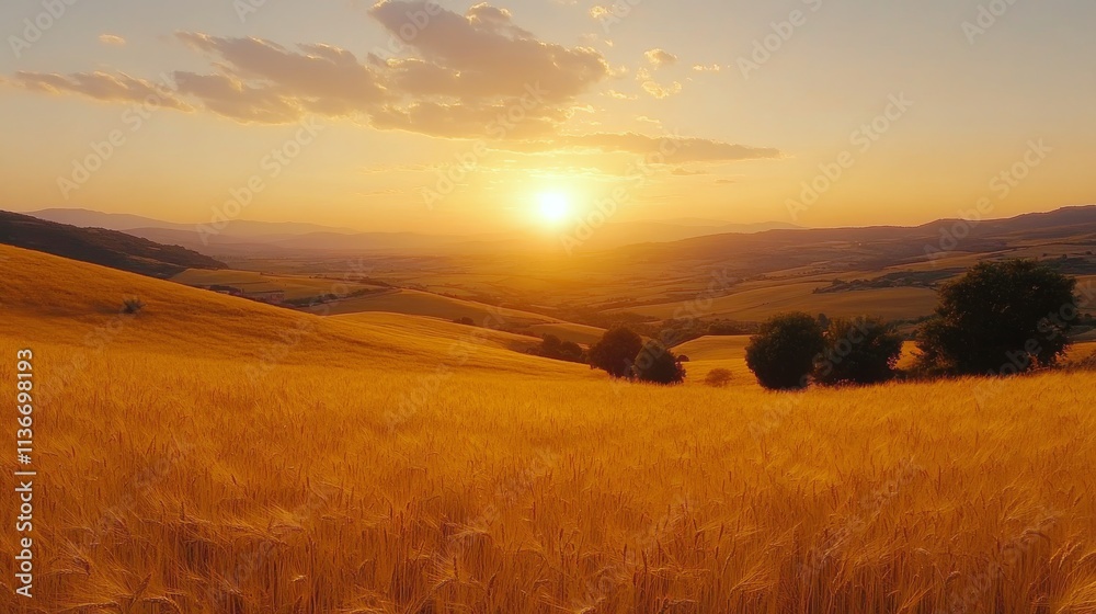 Fototapeta premium Golden wheat held in hand during sunset in a field