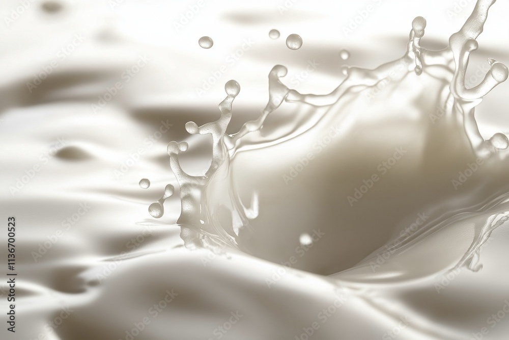 Close-up of a creamy milk splash, frozen mid-motion, capturing the smooth texture and fluid dynamics of dairy against a white background. Close-up of a creamy milk splash, frozen mid-motion, capturing the smooth texture and fluid dynamics of dairy against a white background.