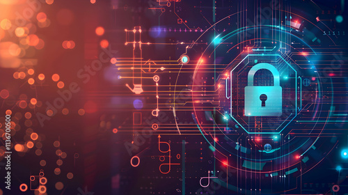 Technology and Cybersecurity Lock Symbol with Digital Protection photo