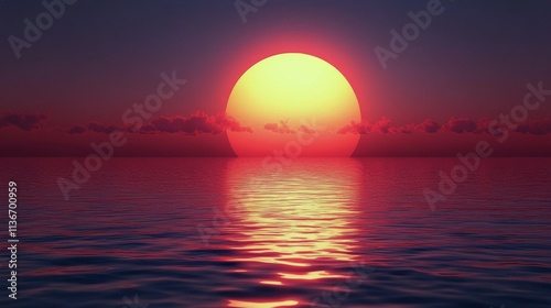 Stunning sunset over calm ocean waters with vibrant colors and fluffy clouds