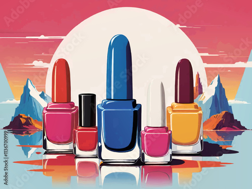 set of nail polish flacons abstract symbolic vector illustration