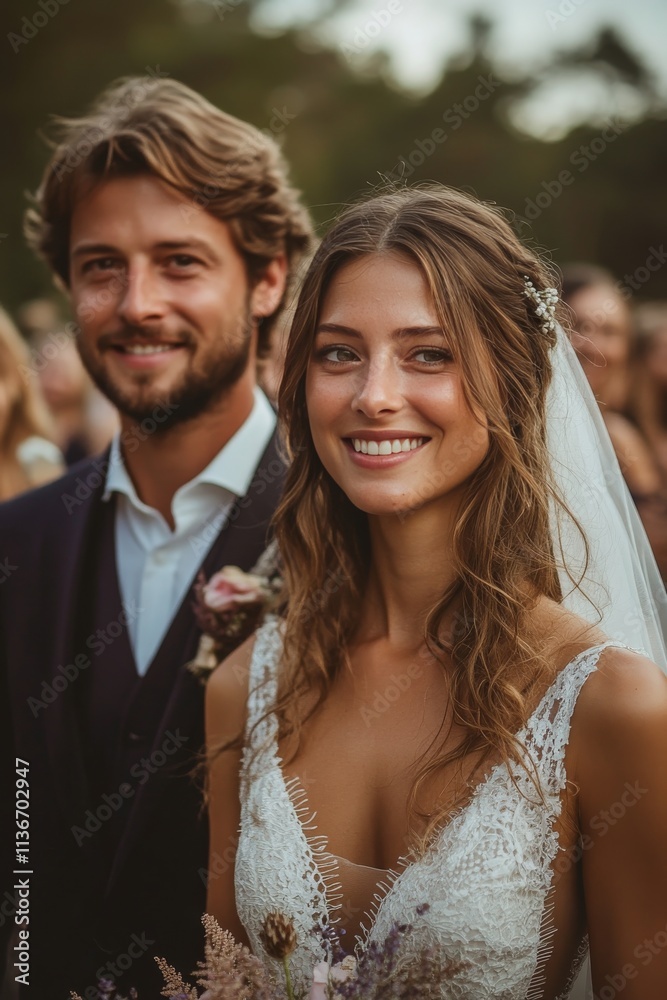 Couple exchanges vows in a serene outdoor wedding ceremony surrounded by greenery