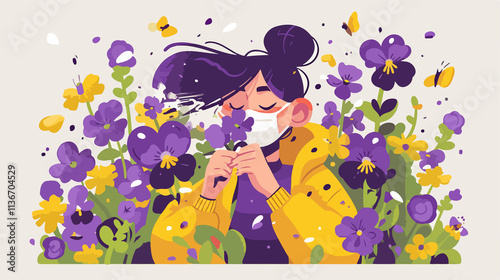 Female Allergic to Spring Flowers Sneezing and Taking Medication