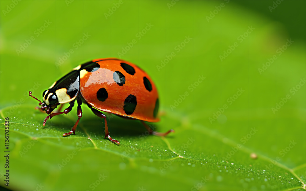 Fototapeta premium Macro Shot of a Ladybug on a Leaf