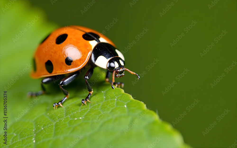 Fototapeta premium Macro Shot of a Ladybug on a Leaf