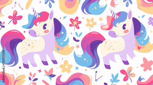 Enchanting Hand Drawn Unicorns and Magic Seamless Pattern