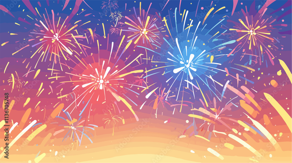 Naklejka premium Happy Independence Day Card with Fireworks Celebration for 4th July