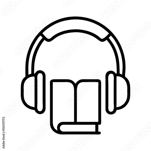 audiobook headphones icon, book lovers day line art, book lovers day icon - simple black line art icon of audiobook headphones, for book lovers day celebrations. book lovers day vector art.