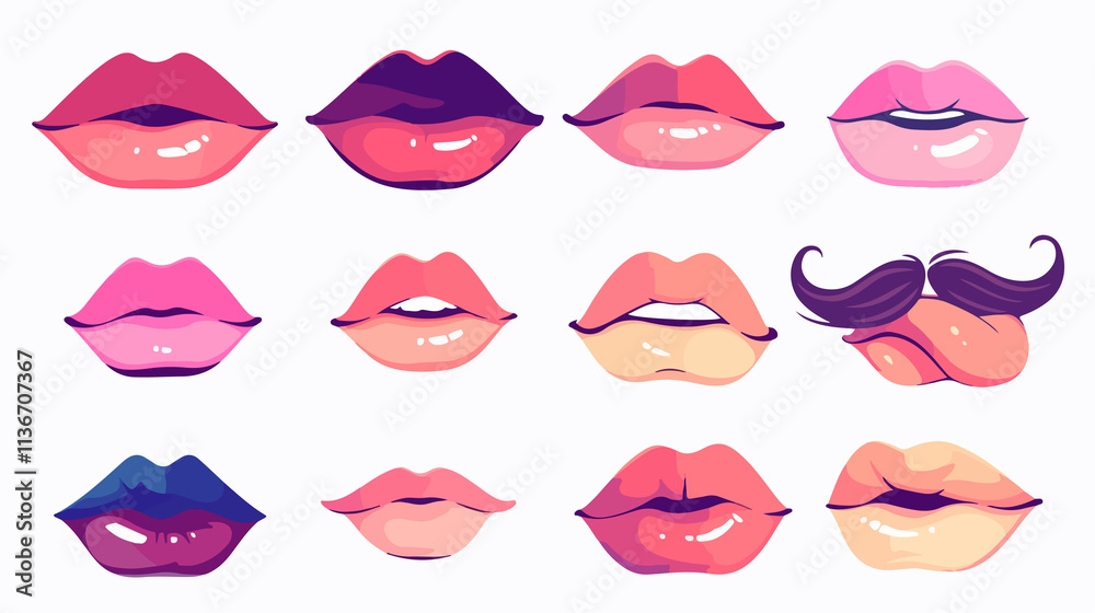 Elegant Ladies and Gentlemen Bathroom Symbols with Lips and Mustache
